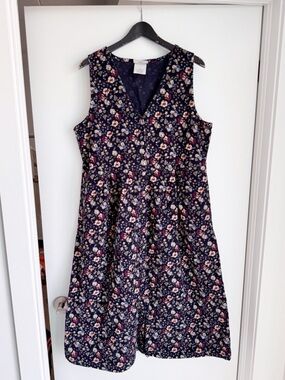 Vtg Northern Reflections Floral Corduroy Dress L Cottagecore Rose Buttons Pocket